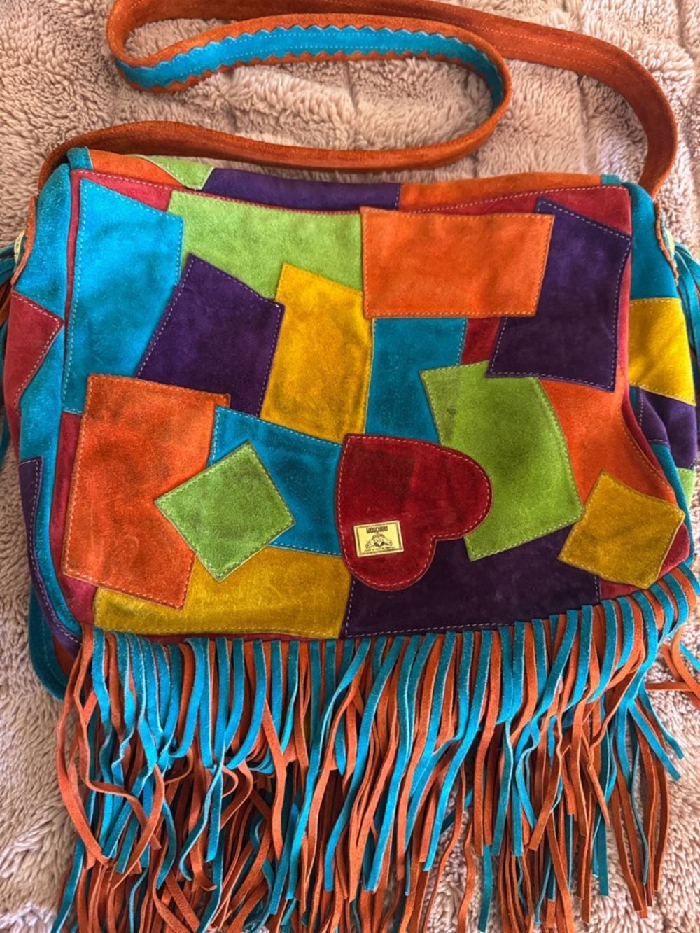 Moschino Redwall 1990s Rainbow Suede Leather Tassle Fringe Crossbody Bag - Picture 3 of 14